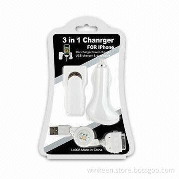Car Charger for iPhone, Includes AC Adapter, Car Adapter, and USB Cord